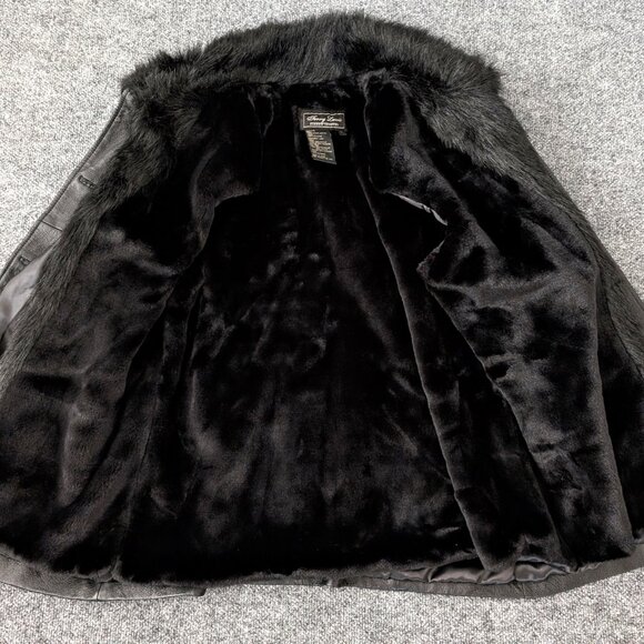TERRY LEWIS Detachable Coat Women's L Black Leather Faux Fur 2 In 1 Pockets - Picture 9 of 16